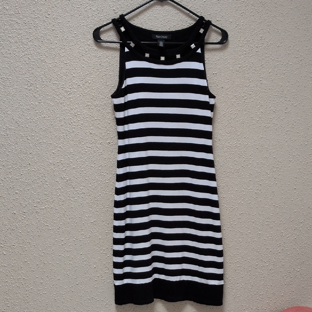 Chic Striped Black and White Midi Dress